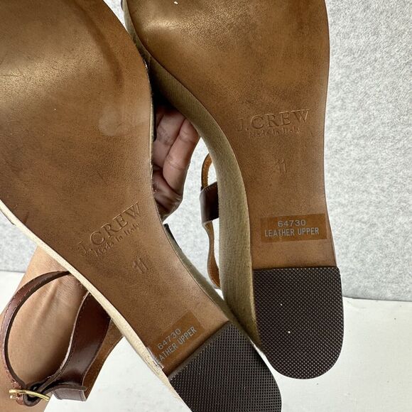 J. Crew Lila Platform Wedges Sandals Shoes Ankle Strap Leather Brown Sz 11 Italy - Picture 8 of 10